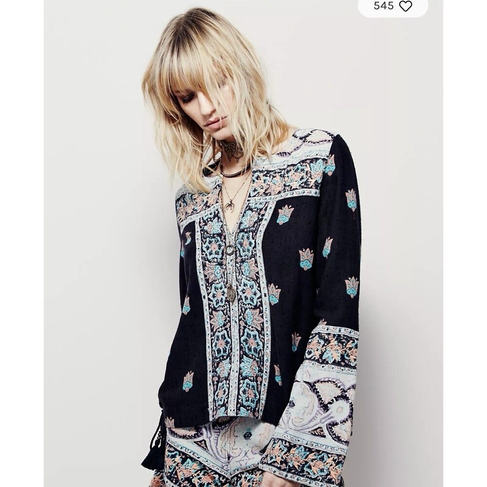 Free People Blouse Mixed Floral Paisley Women Sz 4 Tassels Embroidered Boho NWT